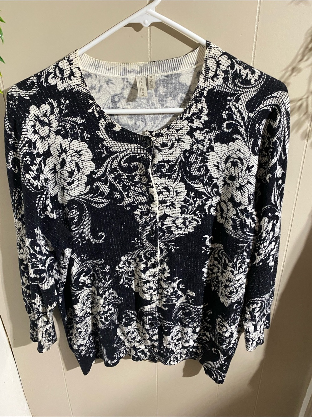 Madison Black and White Floral Knit Cardigan